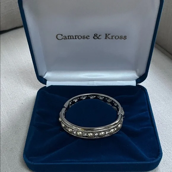 Camrose & Kross Jacqueline Kennedy Pearl and Rhinestone Bangle Bracelet - Picture 2 of 7